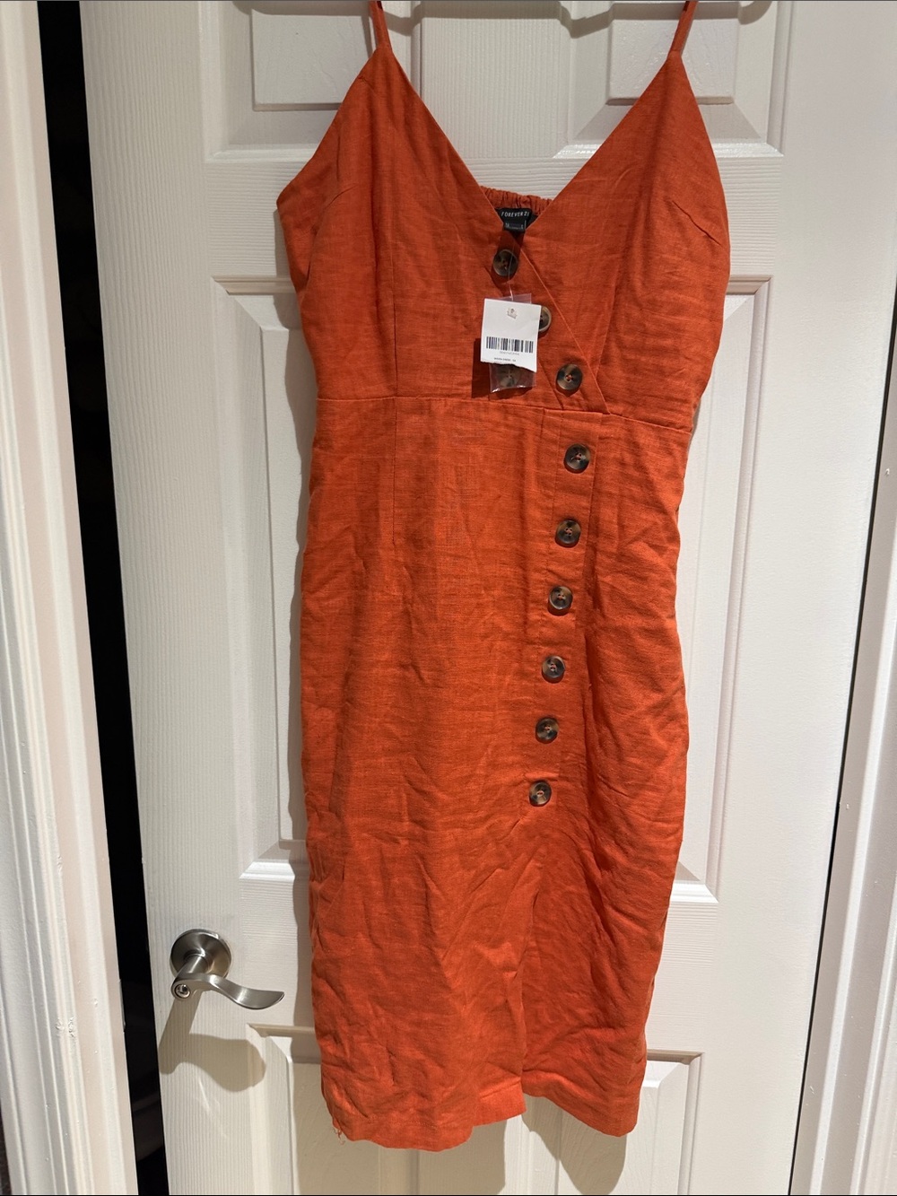 Forever 21 Orange Button-Front Spaghetti Strap Mini Dress